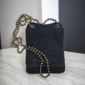 Jumbo Ball and Chain Western Leather Crossbody Bag Black Brass Bead Chain Purse